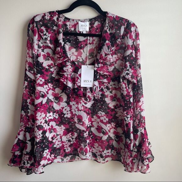 Misa Los Angeles floral ruffle bell sleeve blouse small boho fall cottage core - Picture 5 of 12